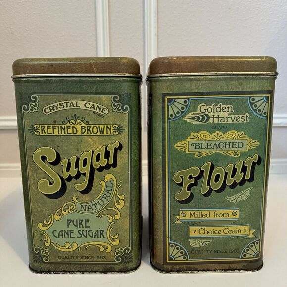 VTG Cheinco Tin Food Storage Canisters, 1970’s SET OF 4 Flour Tea Coffee Sugar - Picture 2 of 10
